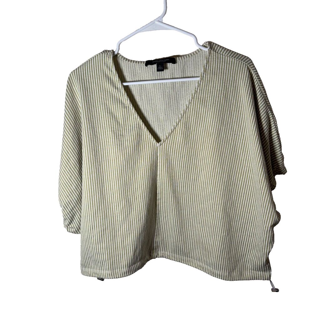 Marc New York T-Shirt Women's Large Ribbed Short Sleeve Cropped Green Top